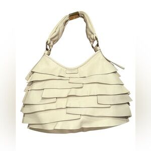 Yves Saint Laurent Cream Ruffled Leather Hobo Bag